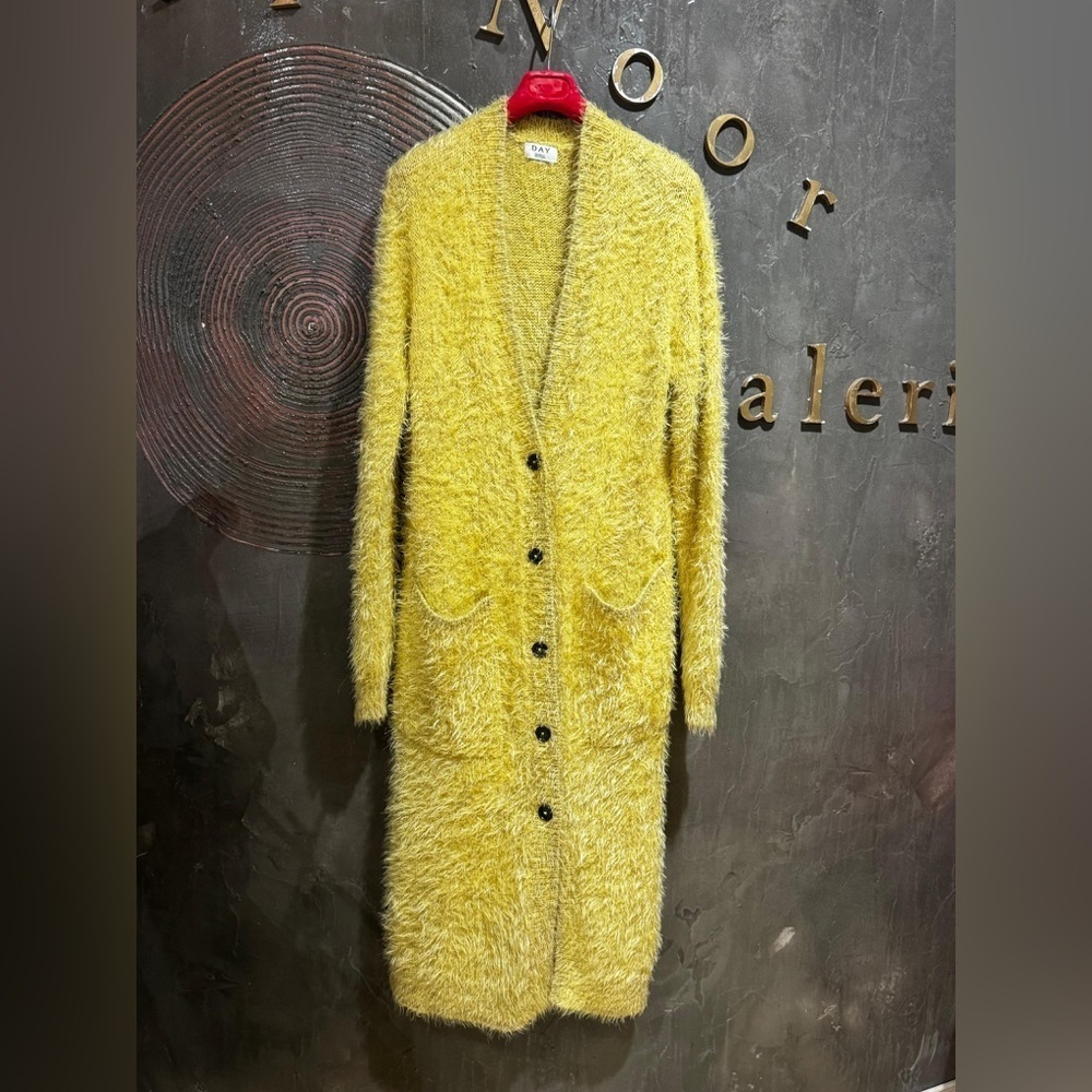 NWOT Day Birger et Mikkelsen Yellow Fuzzy Long Cardigan size S